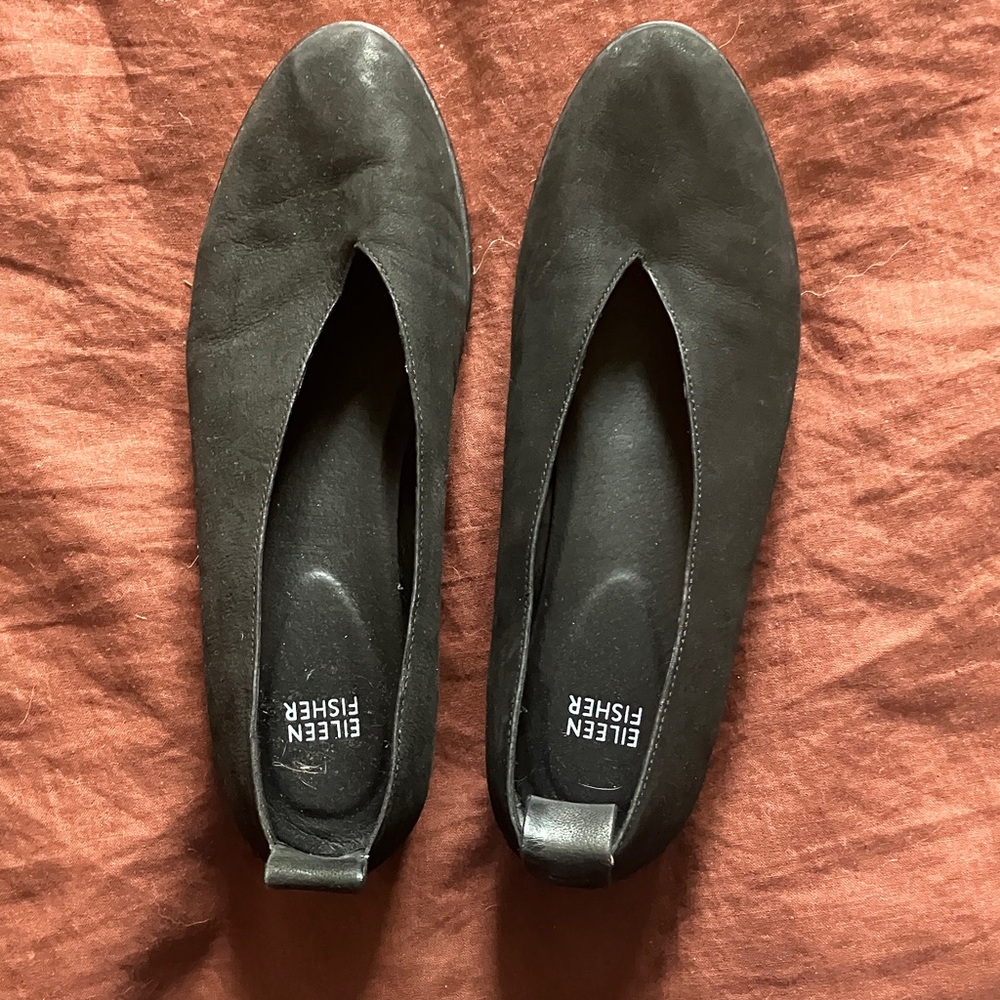 Eileen Fisher Humor Wedge Ballet Flat in Black Suede Sz 9.5